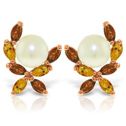 Genuine 3.25 ctw Pearl & Citrine Earrings Jewelry 14KT Rose Gold - REF-30Y2F