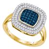 Image 1 : 0.50 CTW Blue Color Diamond Square Cluster Ring 10KT Yellow Gold - REF-37K5W