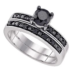 1 CTW Black Color Diamond Bridal Wedding Engagement Ring 10KT White Gold - REF-34K4W