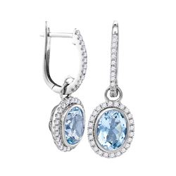 2.44 CTW Natural Aquamarine Diamond Oval Dangle Earrings 14KT White Gold - REF-112Y5X