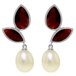 Genuine 16 ctw Pearl, Garnet & Garnet Earrings Jewelry 14KT White Gold - REF-42Z2N