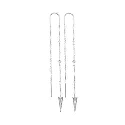 0.11 CTW Diamond Pointed Triangle Dangle Threader Earrings 10KT White Gold - REF-19X4Y