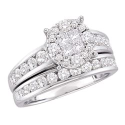 1.4 CTW Diamond Soleil Cluster Bridal Engagement Ring 14KT White Gold - REF-142M4H