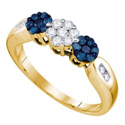 0.50 CTW Blue Color Diamond Cluster Ring 10KT Yellow Gold - REF-34H4M