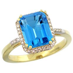 Natural 2.63 ctw Swiss-blue-topaz & Diamond Engagement Ring 10K Yellow Gold - REF-32X7A