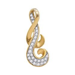 0.14 CTW Diamond Cluster Curled Pendant 10KT Yellow Gold - REF-13N4F