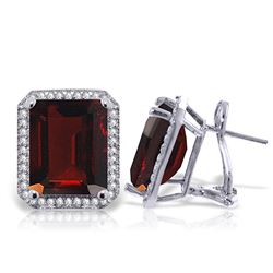 Genuine 15.4 ctw Garnet & Diamond Earrings Jewelry 14KT White Gold - REF-135T8A