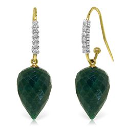 Genuine 25.98 ctw Green Sapphire Corundum & Diamond Earrings Jewelry 14KT Yellow Gold - REF-58N2R