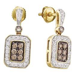 0.25 CTW Cognac-brown Color Diamond Rectangle Dangle Earrings 14KT Yellow Gold - REF-67F4N