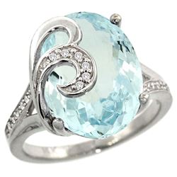 Natural 11.18 ctw aquamarine & Diamond Engagement Ring 14K White Gold - REF-169Y4X