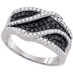 0.75 CTW Black Color Diamond Double Strand Crossover Ring 10KT White Gold - REF-37W5K