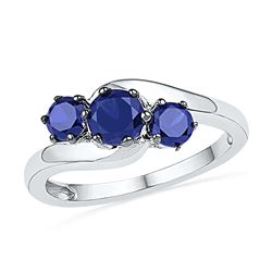 1.5 CTW Created Blue Sapphire 3-stone Ring 10KT White Gold - REF-14W9K