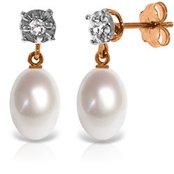 Genuine 8.06 ctw Pearl & Diamond Earrings Jewelry 14KT Rose Gold - REF-27R4P