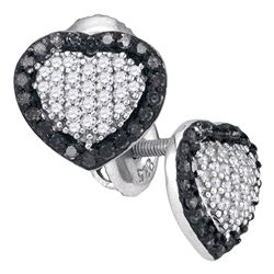 0.50 CTW Black Color Diamond Heart Earrings 10KT White Gold - REF-25Y4X