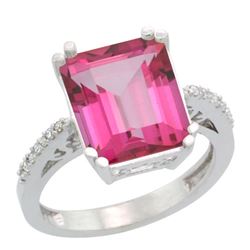 Natural 5.48 ctw Pink-topaz & Diamond Engagement Ring 14K White Gold - REF-51A4V