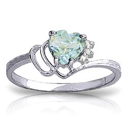 Genuine 0.97 ctw Aquamarine & Diamond Ring Jewelry 14KT White Gold - REF-32T3A