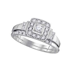 0.30 CTW Diamond Solitaire Square Halo Wedding Bridal Ring 10KT White Gold - REF-59K9W