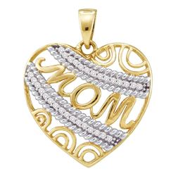 0.10 CTW Diamond Mom Mother Filigree Heart Pendant 10KT Yellow Gold - REF-14F9N