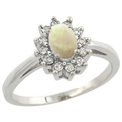 Natural 0.47 ctw Opal & Diamond Engagement Ring 14K White Gold - REF-48M2H