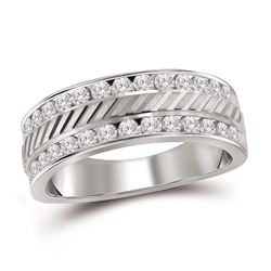 1 CTW Mens Channel-set Diamond Double Row Grecco Ring 14KT White Gold - REF-112F5N