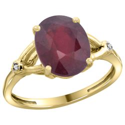 Natural 3.65 ctw Ruby & Diamond Engagement Ring 10K Yellow Gold - REF-29Z7Y