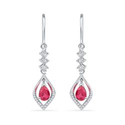 0.61 CTW Pear Created Ruby Diamond Dangle Earrings 10KT White Gold - REF-18W2K