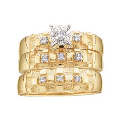 0.14 CTW His & Hers Diamond Solitaire Matching Bridal Ring 10KT Yellow Gold - REF-37X5Y