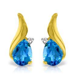 Genuine 5.06 ctw Blue Topaz & Diamond Earrings Jewelry 14KT Yellow Gold - REF-54W2Y