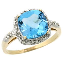 Natural 3.92 ctw Swiss-blue-topaz & Diamond Engagement Ring 10K Yellow Gold - REF-26K7R