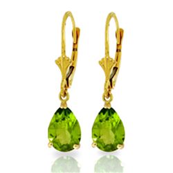 Genuine 3 ctw Peridot Earrings Jewelry 14KT Yellow Gold - REF-29V2W