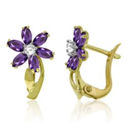 Genuine 1.10 ctw Amethyst & Diamond Earrings Jewelry 14KT Yellow Gold - REF-36Y3F