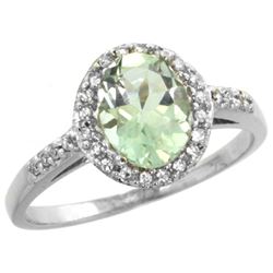 Natural 1.3 ctw Green-amethyst & Diamond Engagement Ring 14K White Gold - REF-32H2W