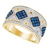 Image 1 : 0.65 CTW Blue Color Diamond Diagonal Square Cluster Ring 10KT Yellow Gold - REF-41K9W