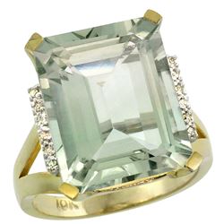 Natural 12.13 ctw Green-amethyst & Diamond Engagement Ring 10K Yellow Gold - REF-55G8M