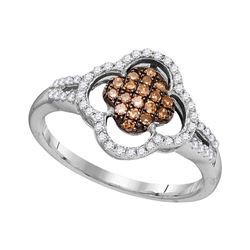 0.33 CTW Cognac-brown Color Diamond Cluster Ring 10KT White Gold - REF-24Y2X