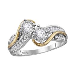 0.53 CTW Diamond 2-stone Bridal Wedding Engagement Ring 14KT Two-tone Gold - REF-89N9F