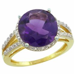 Natural 5.34 ctw Amethyst & Diamond Engagement Ring 10K Yellow Gold - REF-35R4Z