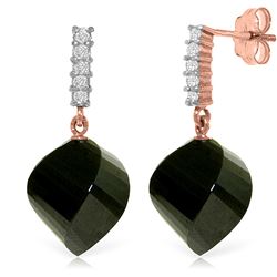 Genuine 31.15 ctw Black Spinel & Diamond Earrings Jewelry 14KT Rose Gold - REF-48P9H