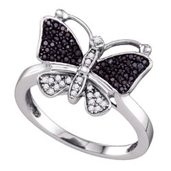 0.25 CTW Black Color Diamond Butterfly Bug Ring 10KT White Gold - REF-22F4N