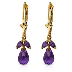 Genuine 3.4 ctw Amethyst Earrings Jewelry 14KT Yellow Gold - REF-26P6H