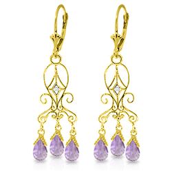 Genuine 4.81 ctw Amethyst & Diamond Earrings Jewelry 14KT Yellow Gold - REF-46K7V