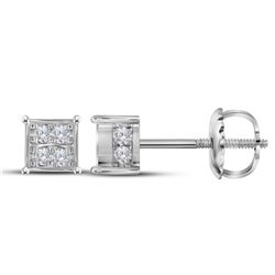 0.35 CTW Diamond Square Cluster Screwback Earrings 10KT White Gold - REF-26X3Y