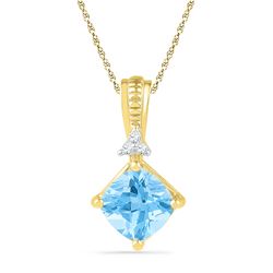 2.42 CTW Princess Created Blue Topaz Solitaire Pendant 10KT Yellow Gold - REF-18W2K