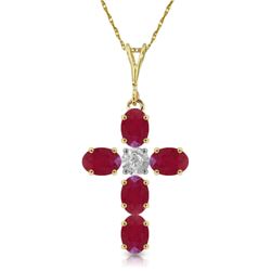 Genuine 1.75 ctw Ruby & Diamond Necklace Jewelry 14KT Yellow Gold - REF-44W4Y