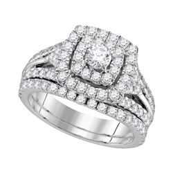 1.88 CTW Diamond Double Square Halo Bridal Ring 14KT White Gold - REF-172W4K