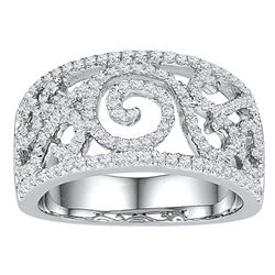 0.63 CTW Diamond Swirl Filigree Ring 10KT White Gold - REF-57X2Y