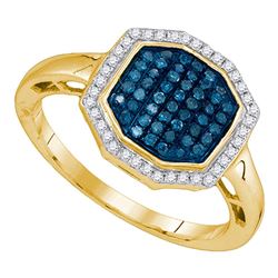 0.33 CTW Blue Color Diamond Octagon Geometric Cluster Ring 10KT Yellow Gold - REF-26W9K