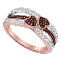 0.20 CTW Red Color Diamond Double Heart Love Ring 10KT Rose Gold - REF-30W2K