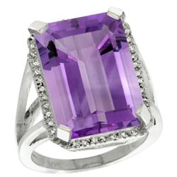 Natural 15.06 ctw amethyst & Diamond Engagement Ring 10K White Gold - REF-64F3N