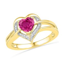 1.04 CTW Created Ruby Heart Love Ring 10KT Yellow Gold - REF-19F4N